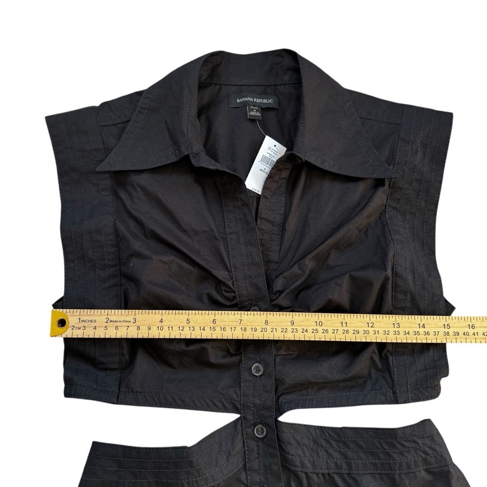 NWT Banana Republic Sleeveless Cut Out Poplin Midi Button Up Black Dress Size 4P - Picture 13 of 15